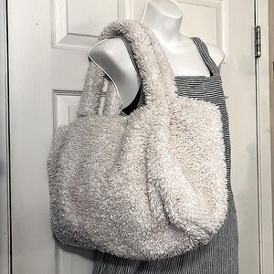 a new day Faux Fur Teddy Sherpa Two Handle Tote Bag Carry On Purse